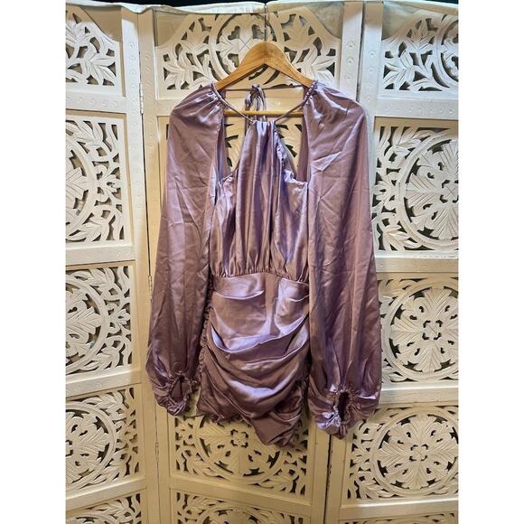 House of CB Kate Orchid Satin Wrap Front Mini Dress Size S Small - Picture 5 of 10
